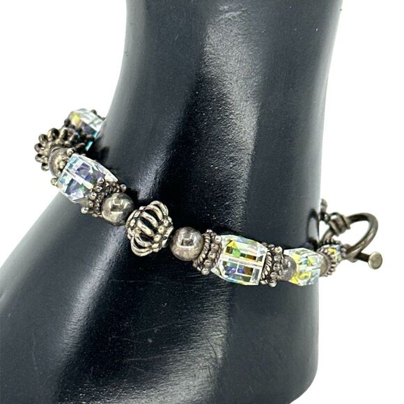 Aurora Borealis Sterling Silver Ball Textured Toggle Bracelet - Picture 2 of 7